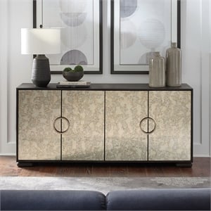 Pemberly Row 4 Door Mirrored Accent Cabinet with Bun Feet in Cappuccino