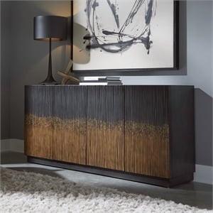 Pemberly Row 4 Door Accent Cabinet with Reeded Pattern Doors in Brown
