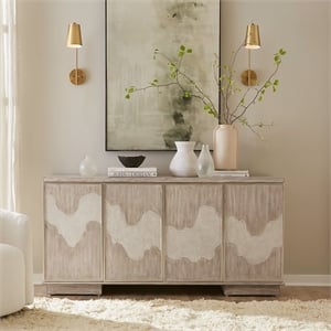 Pemberly Row 4 Door Accent Cabinet with River Texture Pattern in Gravel Gray