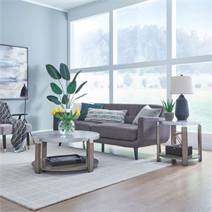 Pemberly Row 3 Piece Cocktail and End Table Set with Metal Trim in Brown