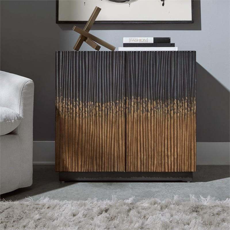 Pemberly Row 2 Door Accent Cabinet with Reeded Flame Pattern in Satin Espresso