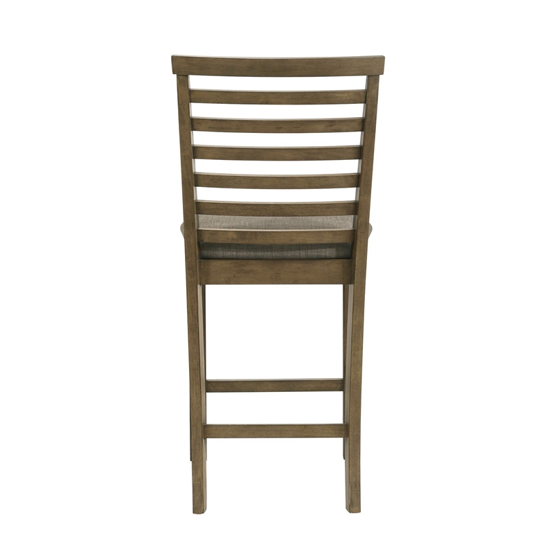 Pemberly Row Upholstered Ladder Back Counter Chair Set of 2 in Brown