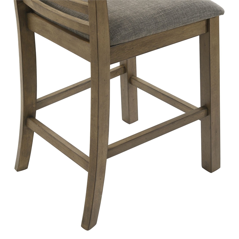 Pemberly Row Upholstered Ladder Back Counter Chair Set of 2 in Brown