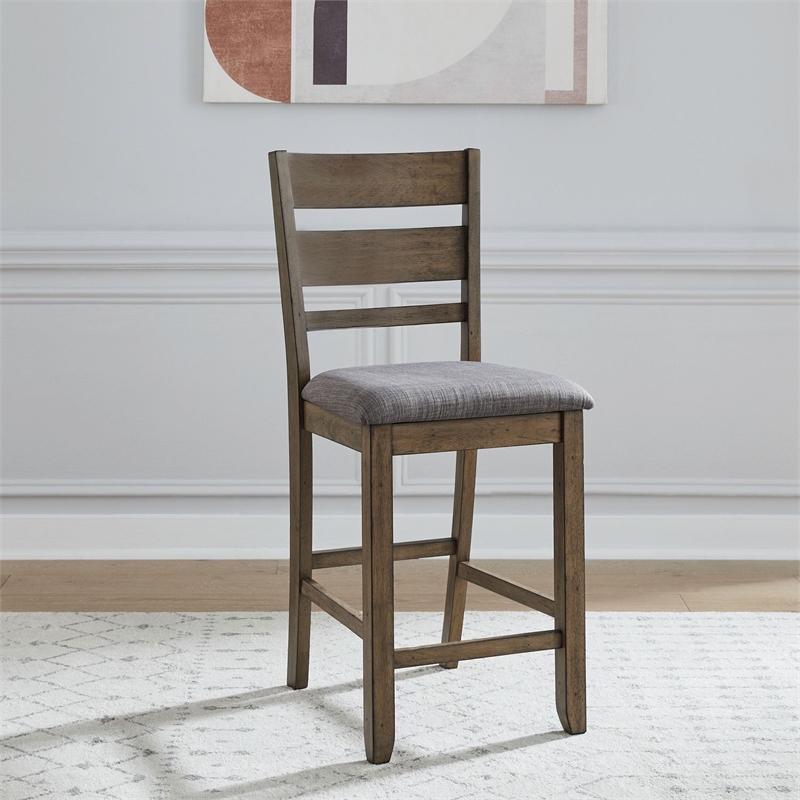 Pemberly Row Slat Back Upholstered Counter Chair Set of 2 in Brown
