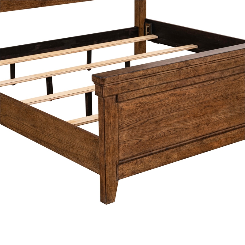 Pemberly Row Queen Panel Bed with Overlay Moldings and Tapered Feet in Brown
