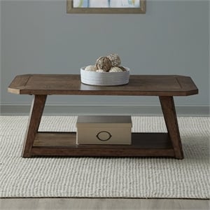 Pemberly Row Rectangular Cocktail Table with Fancy Face Veneer in Brown