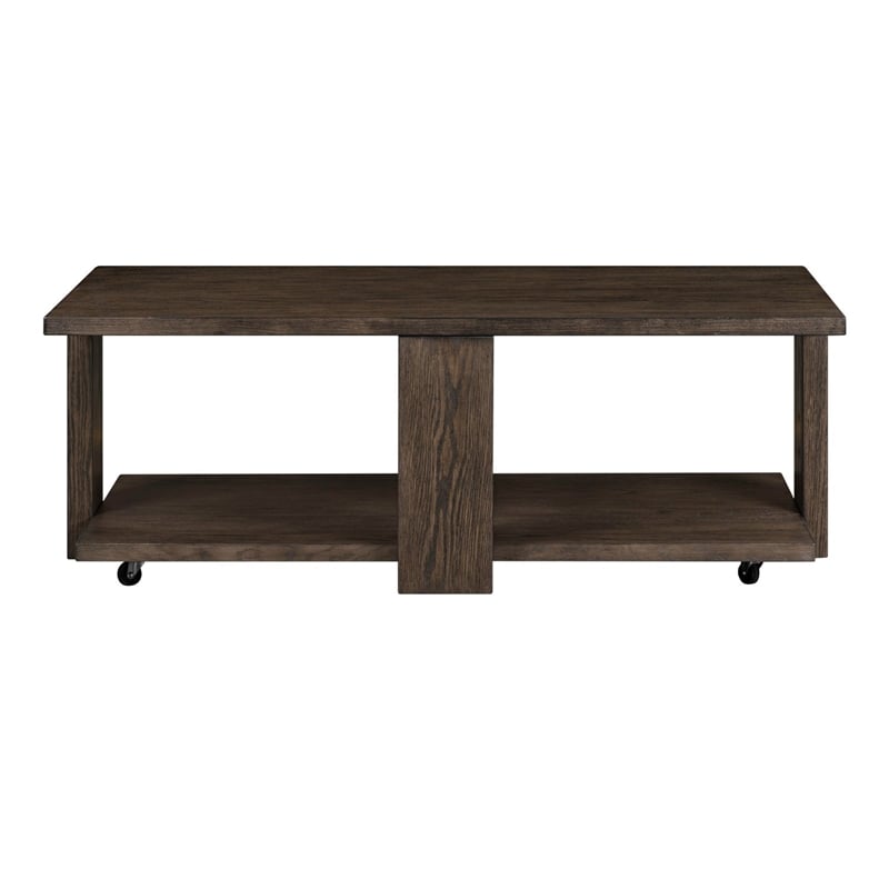 Pemberly Row Cocktail Table with Casters and Open Bottom Shelf in Espresso