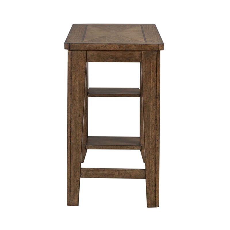 Pemberly Row Console Table with Bookshelf Storage and Adjustable Shelf in Brown
