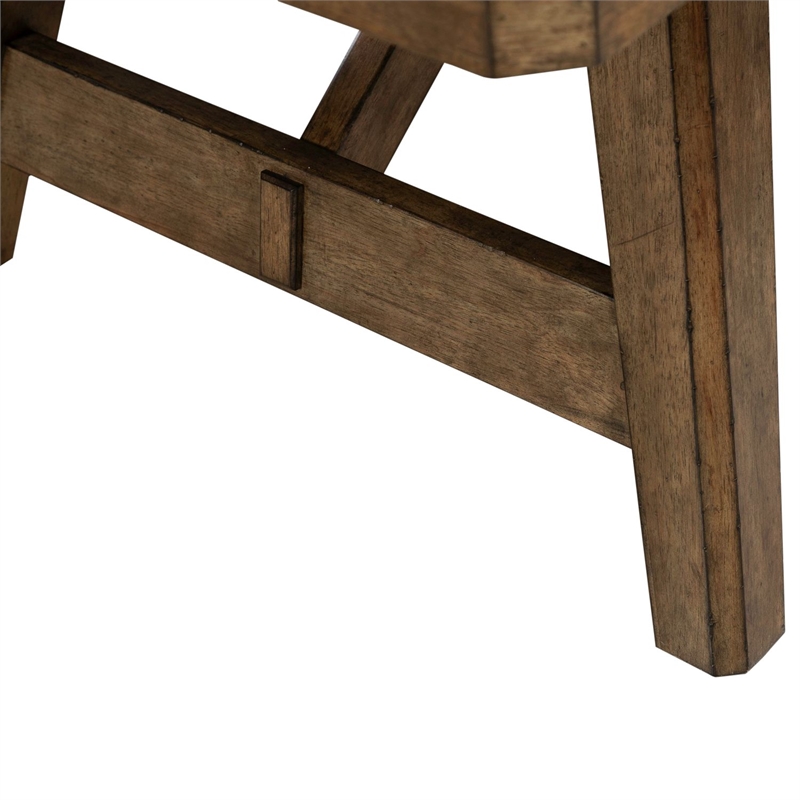 Pemberly Row Trestle Dining Table with 20 Inch Self Storing Leaf in Brown