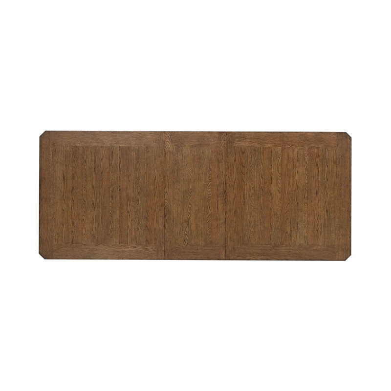 Pemberly Row Trestle Dining Table with 20 Inch Self Storing Leaf in Brown