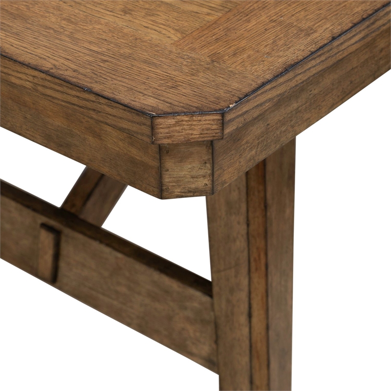 Pemberly Row Trestle Dining Table with 20 Inch Self Storing Leaf in Brown