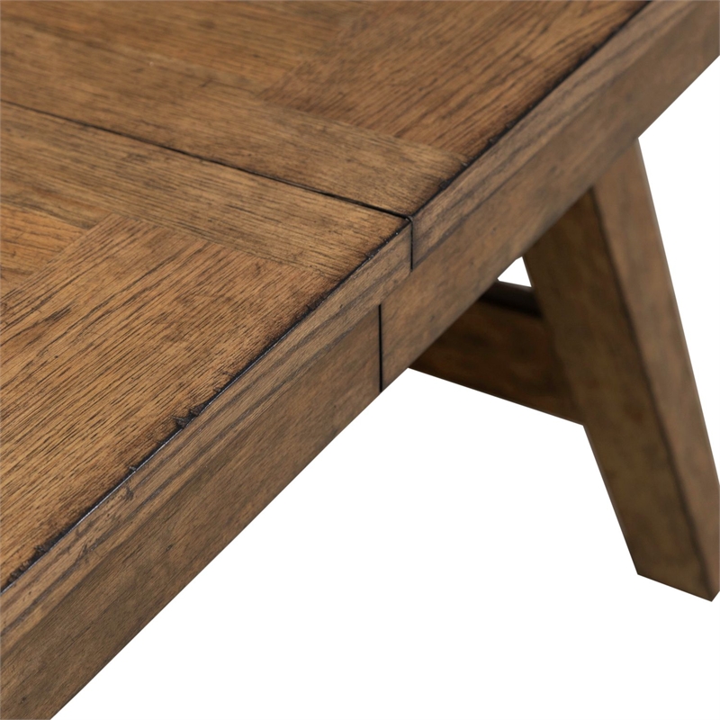 Pemberly Row Trestle Dining Table with 20 Inch Self Storing Leaf in Brown