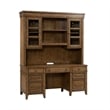 Pemberly Row Credenza and Hutch Desk Set with LED Lighting in Brown