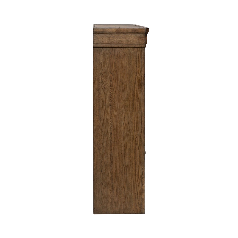 Pemberly Row 5 Piece Jr Executive Desk Set with Credenza and Hutch in Brown