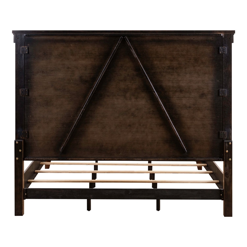 Pemberly Row King Panel Bed with Overlay Moldings and Tapered Feet in Brown