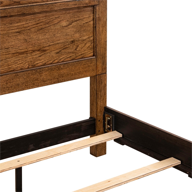 Pemberly Row King Panel Bed with Overlay Moldings and Tapered Feet in Brown