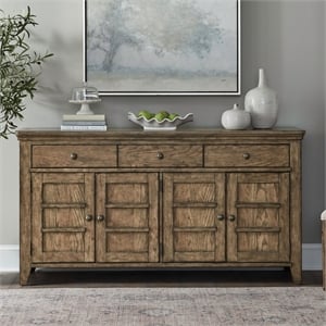 Pemberly Row Dining Server with Felt Lined Drawers and Overlay Doors in Brown