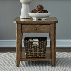 Pemberly Row End Table with Fancy Face Veneer Top and Storage Drawer in Brown