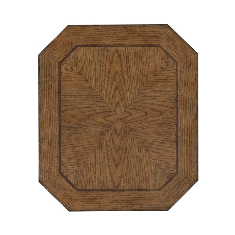 Pemberly Row Octagonal End Table with Fancy Face Veneer and Shelf in Brown