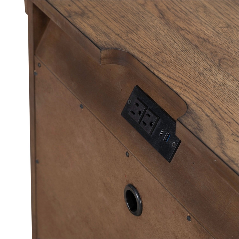Pemberly Row Nightstand with AC & USB Charging Station in Amber Brown