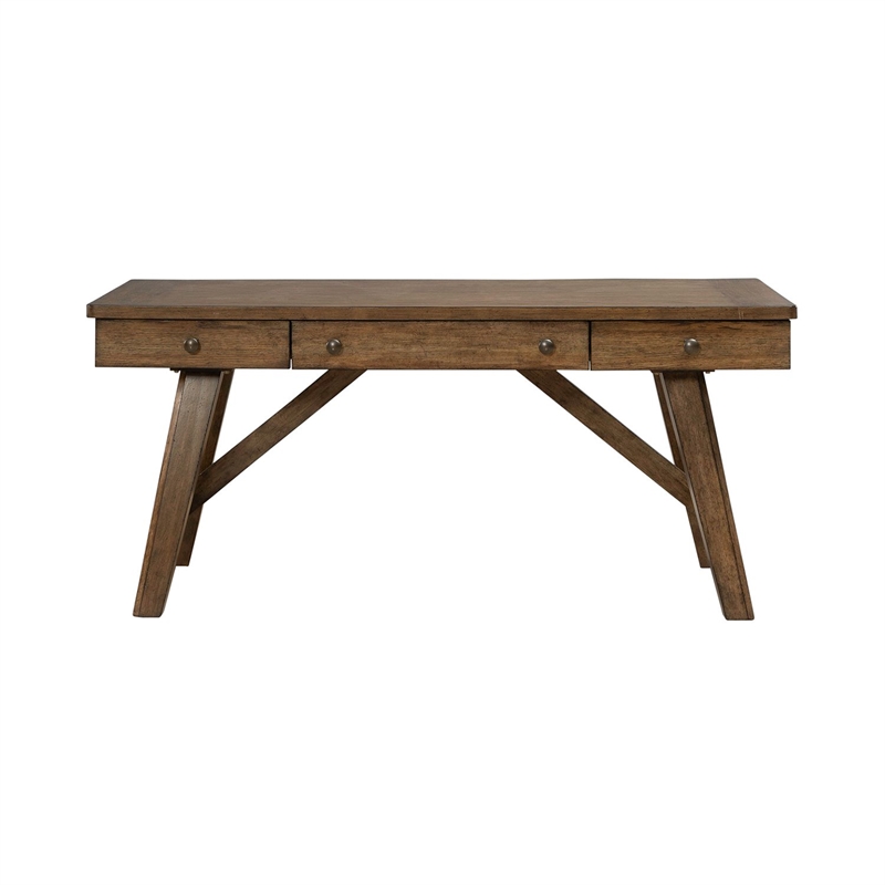 Pemberly Row Writing Desk with Flip Down Keyboard Tray in Brown