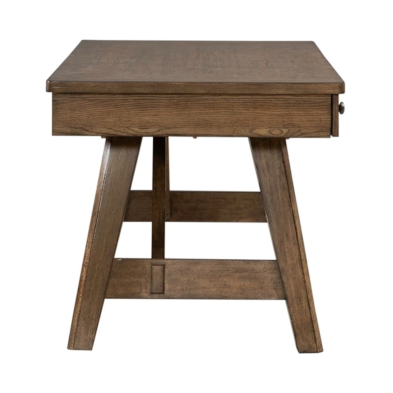 Pemberly Row Writing Desk with Flip Down Keyboard Tray in Brown