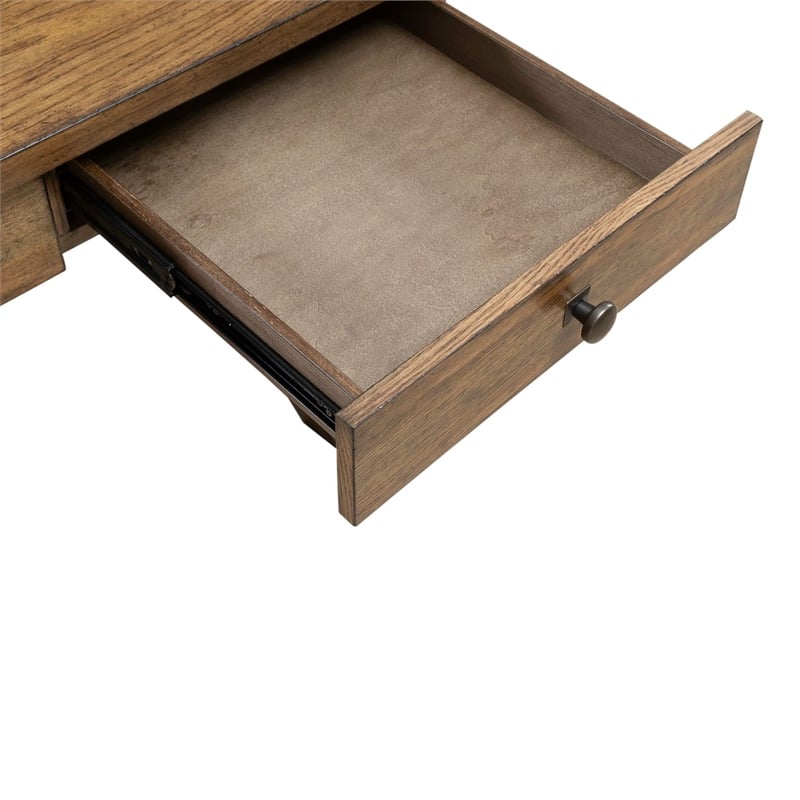 Pemberly Row Writing Desk with Flip Down Keyboard Tray in Brown