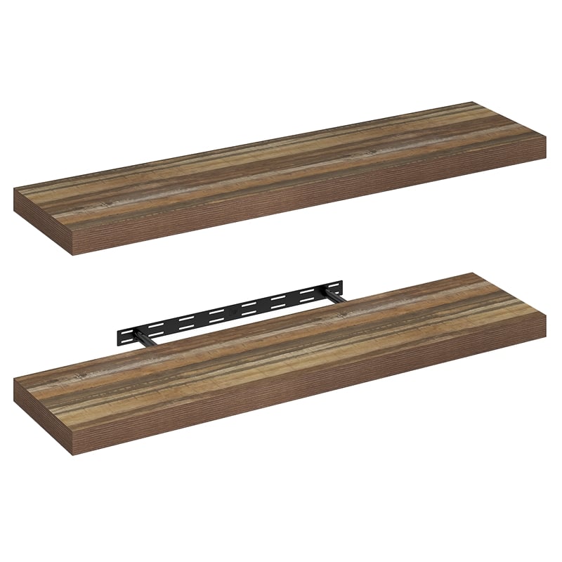 Pemberly Row 12 x 47 2-Inch Thick Floating Shelves Set of 2 in Retro Brown