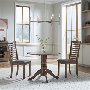 Pemberly Row 3 Piece Drop Leaf Set with Ladder Back Chairs in Brown