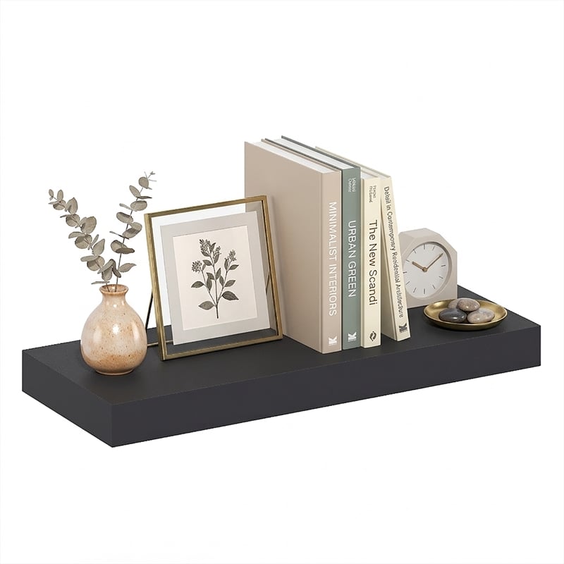 Pemberly Row 9 x 24 2-in Thick Invisible Brackets Floating Shelf in Americano