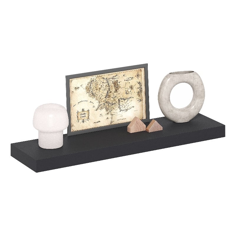 Pemberly Row 9 x 35 2-in Thick Invisible Brackets Floating Shelf in Americano