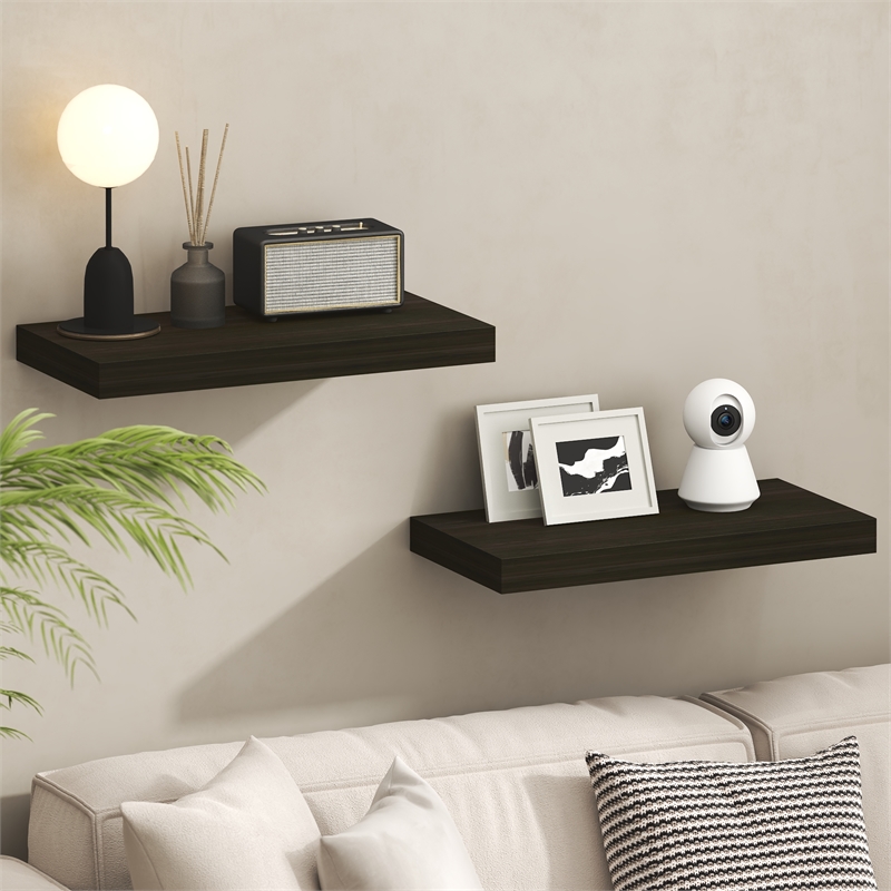 Pemberly Row 12 x 24 2-in Thick Invisible Brackets Floating Shelf in Tobacco Oak