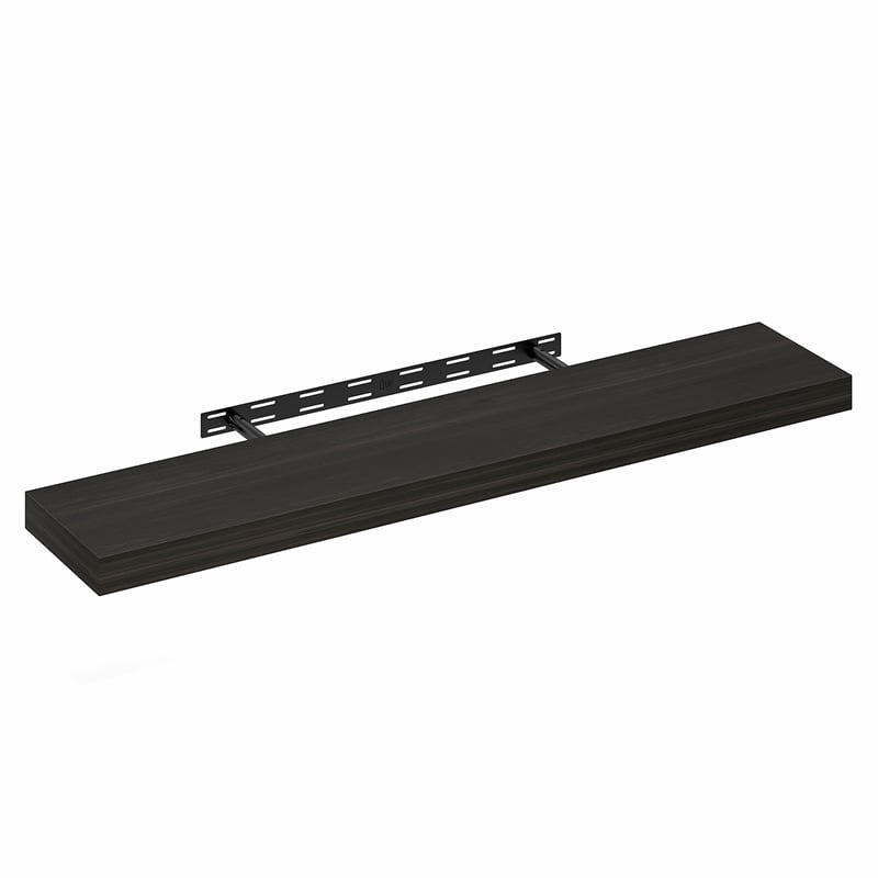 Pemberly Row 9 x 47 2-in Thick Invisible Brackets Floating Shelf in Tobacco Oak