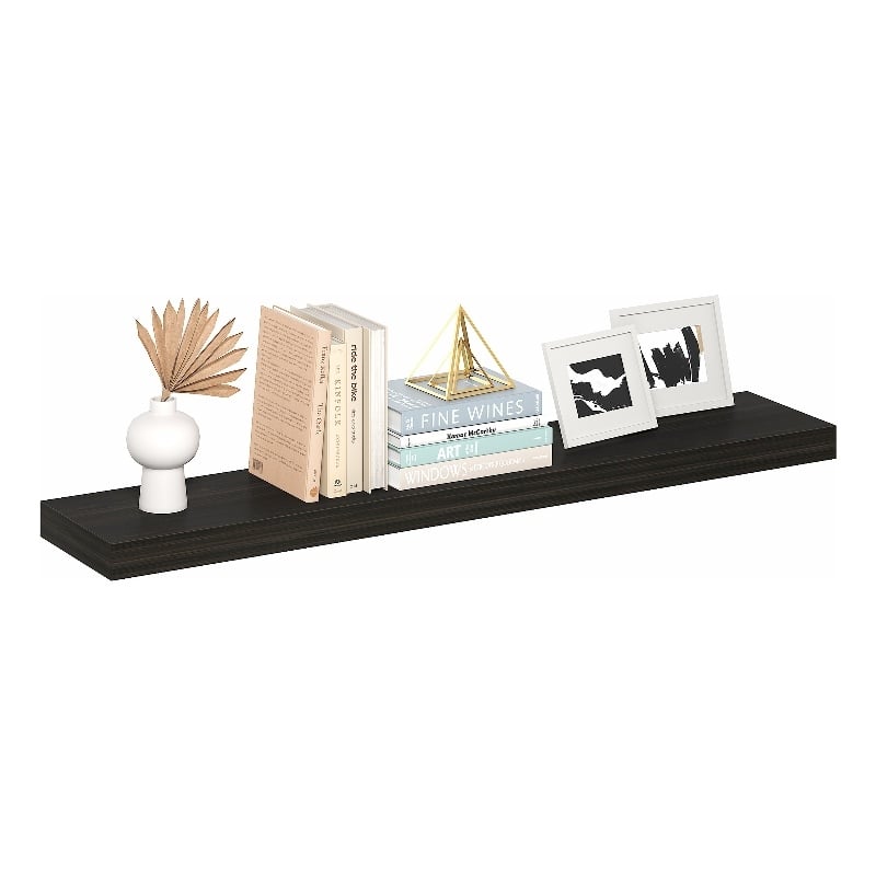 Pemberly Row 9 x 47 2-in Thick Invisible Brackets Floating Shelf in Tobacco Oak