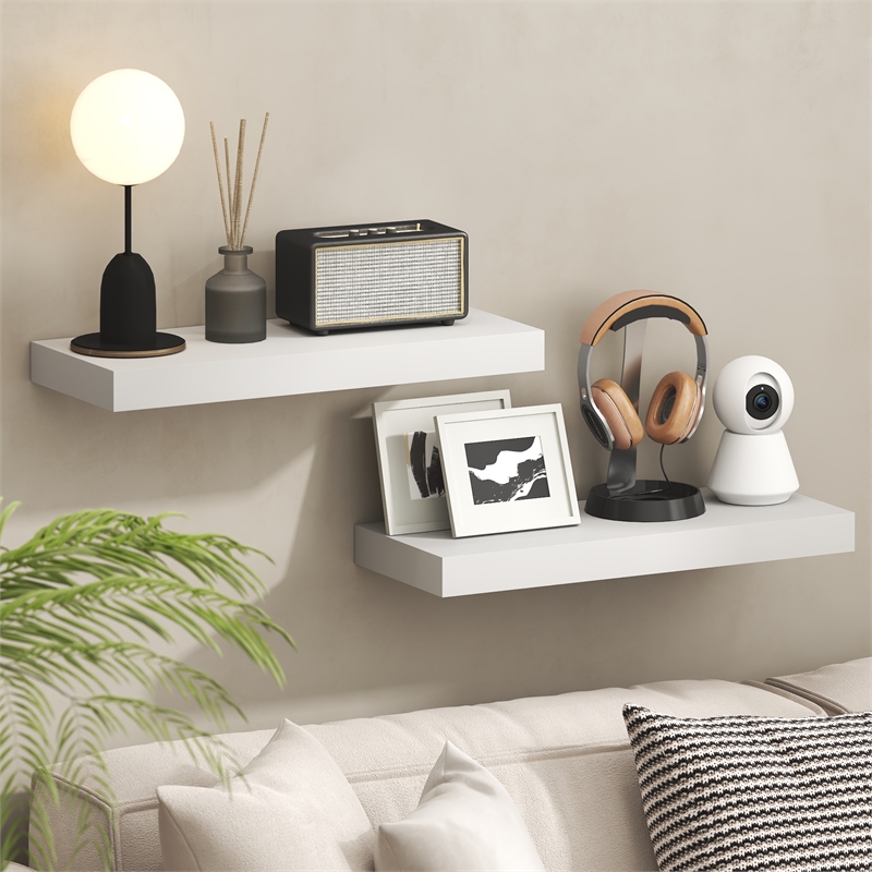 Pemberly Row 9 x 24 2-in Thick Invisible Brackets Floating Shelves in White