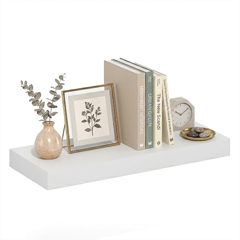 Pemberly Row 9 x 24 2-in Thick Invisible Brackets Floating Shelves in White