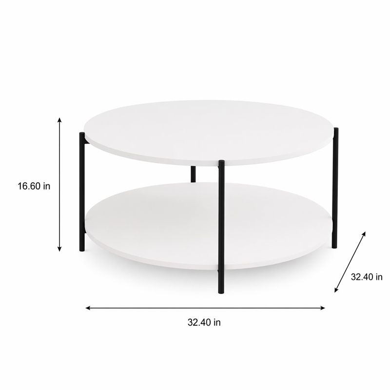 Pemberly Row 2-Tier Round Coffee Table with Metal Legs in Plain White