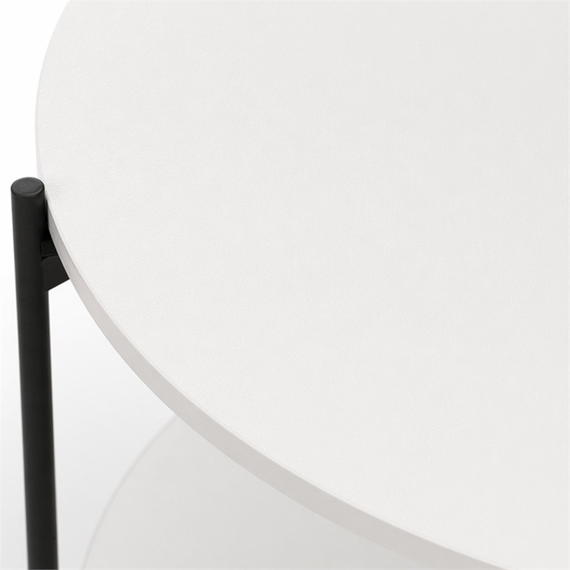 Pemberly Row 2-Tier Round Coffee Table with Metal Legs in Plain White