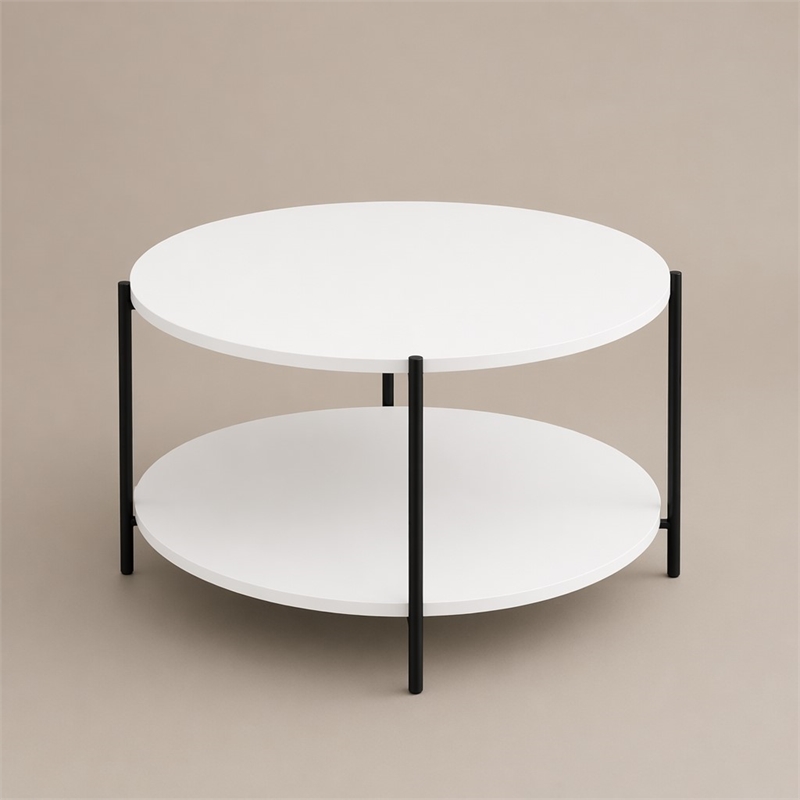 Pemberly Row 2-Tier Round Coffee Table with Metal Legs in Plain White