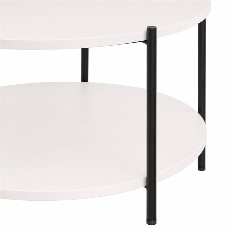 Pemberly Row 2-Tier Round Coffee Table with Metal Legs in Plain White