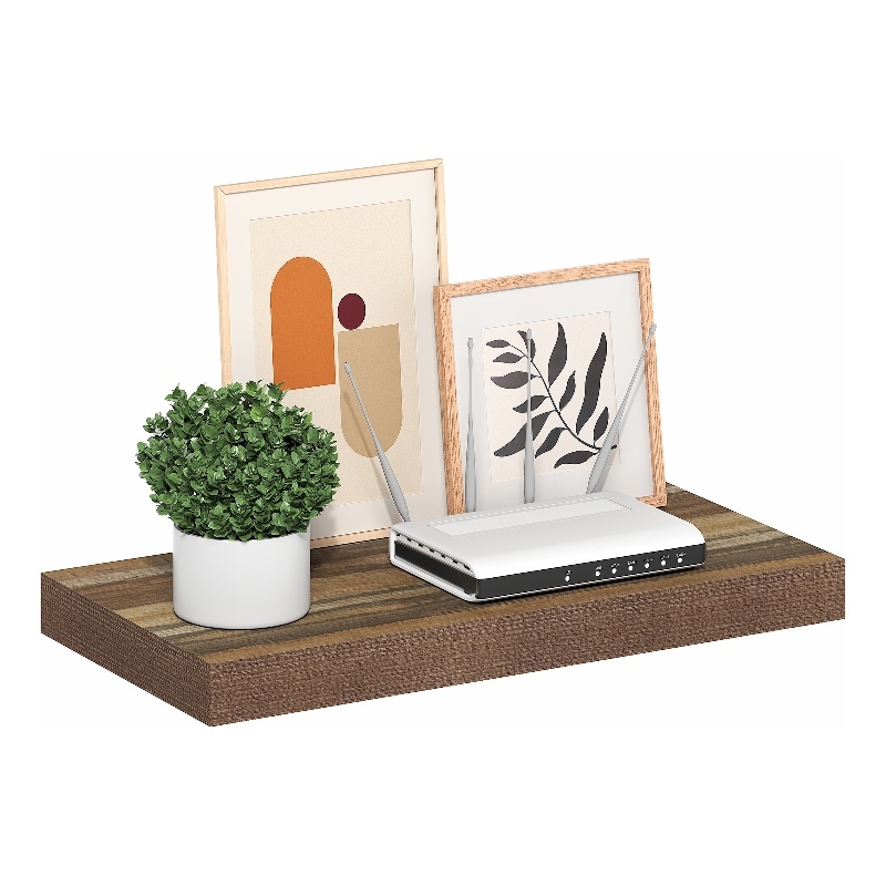Pemberly Row 12 x 24 2-in Thick Invisible Brackets Floating Shelf in Retro Brown