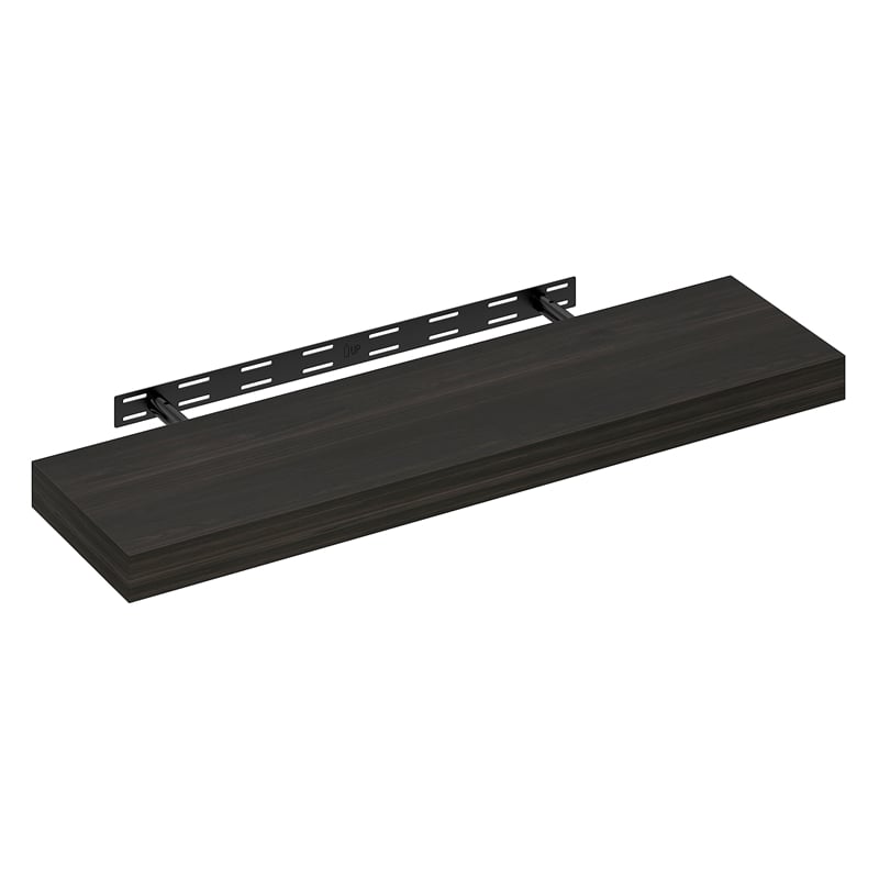 Pemberly Row 9 x 35 2-in Thick Invisible Brackets Floating Shelf in Tobacco Oak