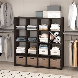 Pemberly Row 16-Cube Open Shelf Extra Thick Frame in Black Dark Oak