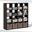 Pemberly Row 16-Cube Open Shelf Extra Thick Frame in Black Dark Oak