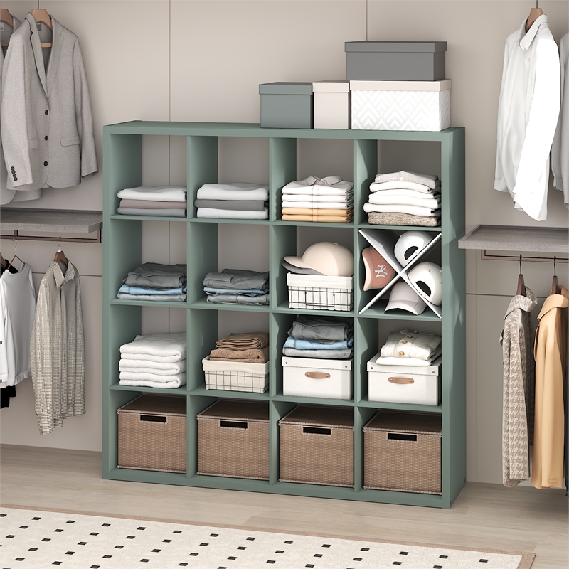 Pemberly Row 16-Cube Open Shelf Extra Thick Frame in Sage Green
