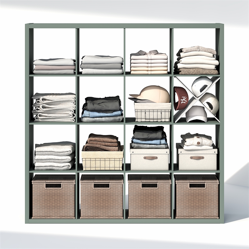 Pemberly Row 16-Cube Open Shelf Extra Thick Frame in Sage Green