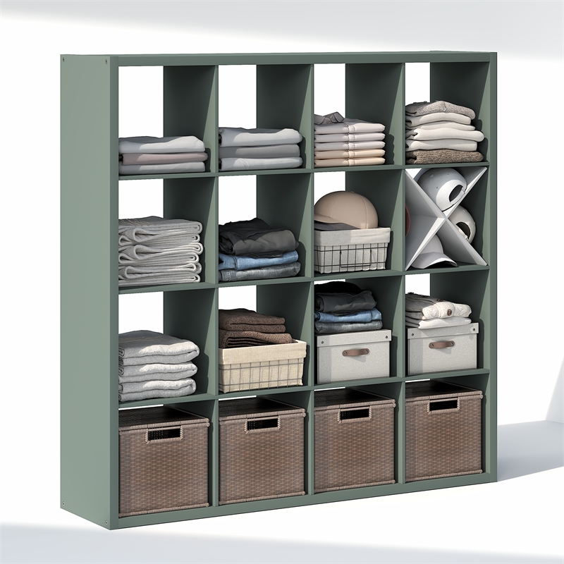 Pemberly Row 16-Cube Open Shelf Extra Thick Frame in Sage Green