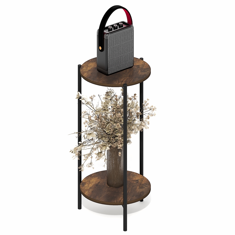 Pemberly Row 2-Tier Round Narrow Metal Frame Metal Legs End Table in Amber Pine