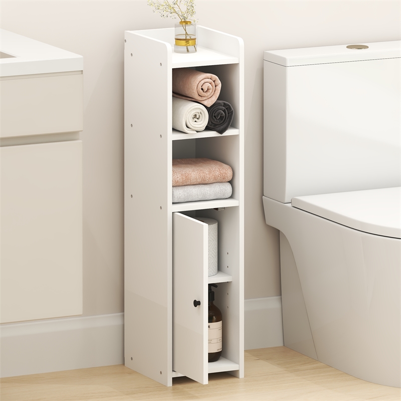 Pemberly Row 5-Tier Narrow Adjustable Shelves Bathroom Cabinet in White