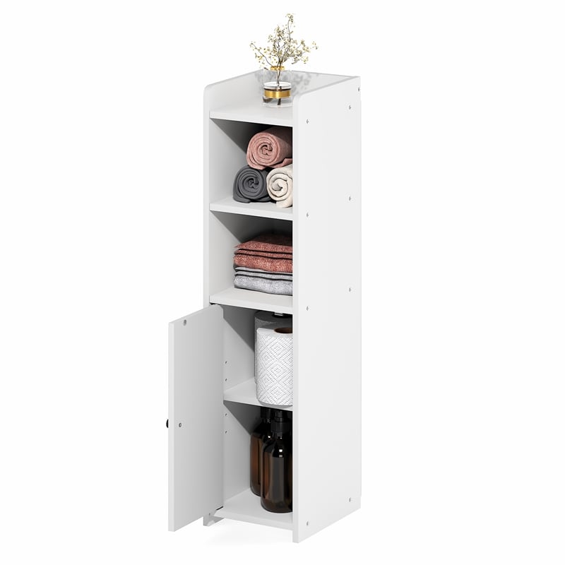 Pemberly Row 5-Tier Narrow Adjustable Shelves Bathroom Cabinet in White